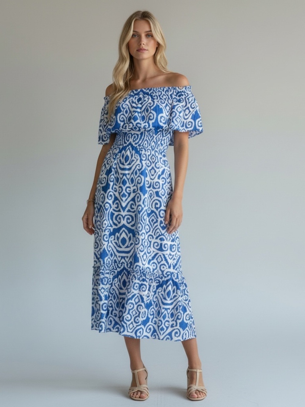 Tommy Bahama Calypso Silk Midi Dress XS Off Shoulder Ruffled Coastal Resort New